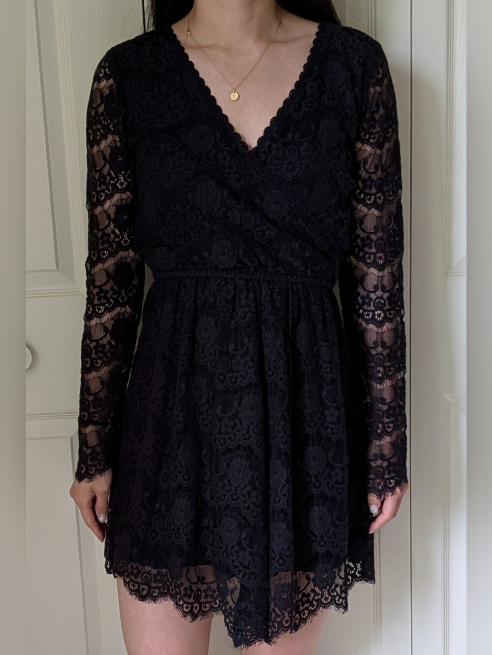 Abercrombie Black Lace Long-Sleeve Mini Dress